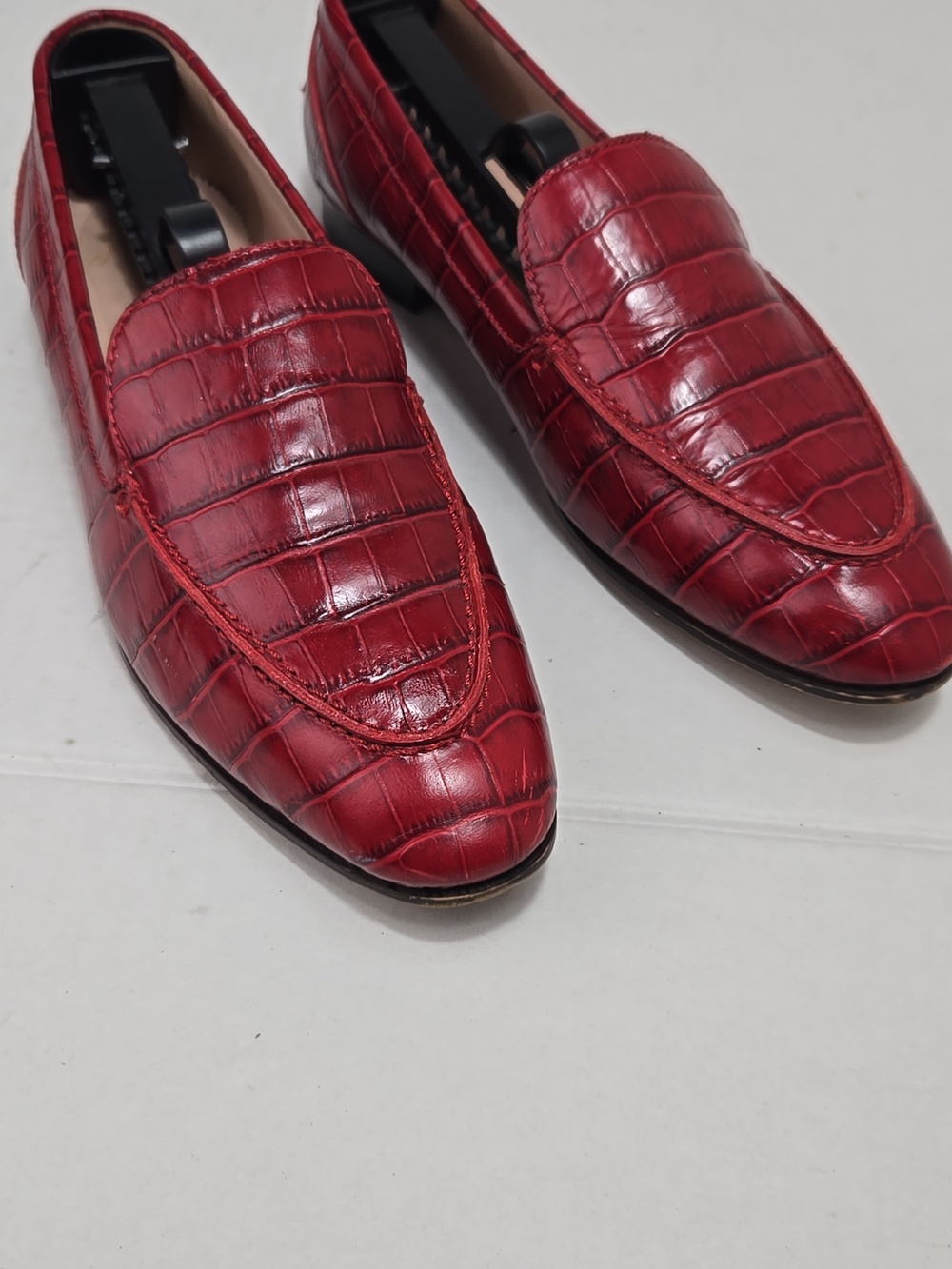 J Crew Red Leather Croc- Embelessed Women's Sz 7.5 Loafers Preppy Career Casual